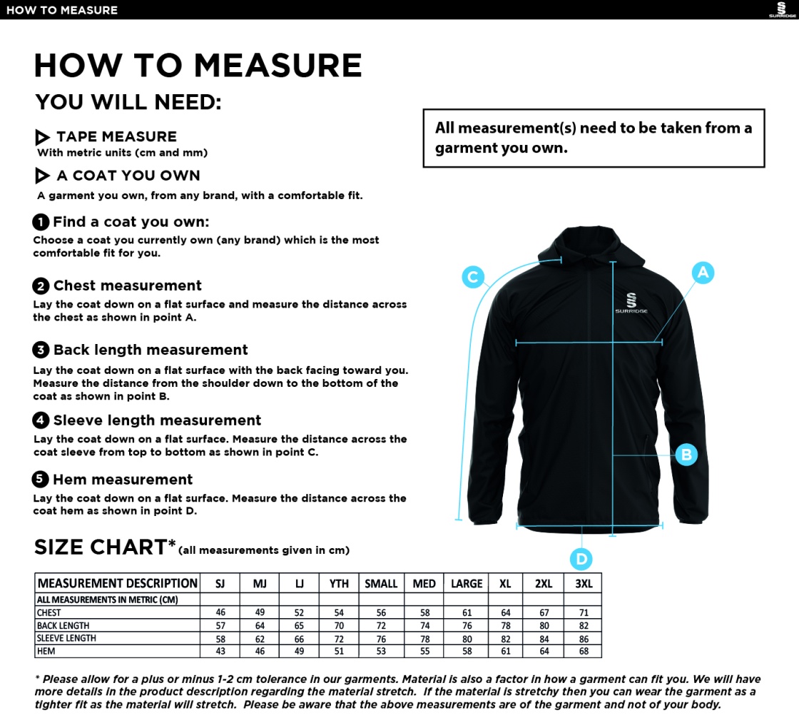 Dual Elite 1/4 Zip Hoody / Rain Jacket : Black - Size Guide