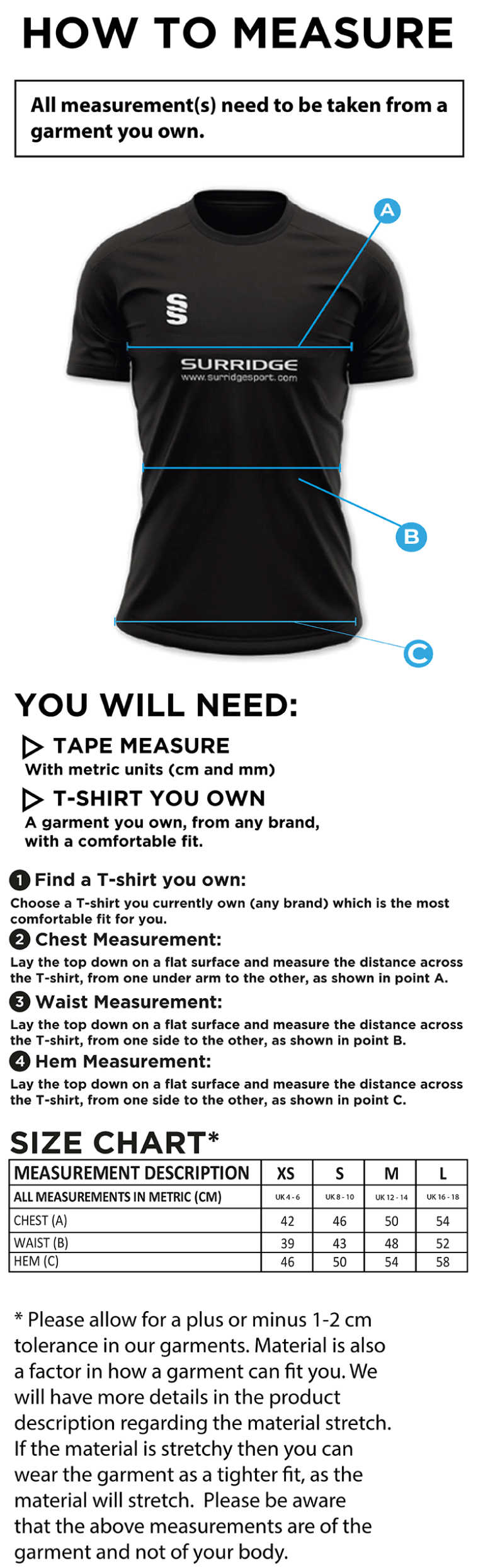 Staplehurst Cricket & Tennis Club - Women's Dual Polo Shirt - Size Guide