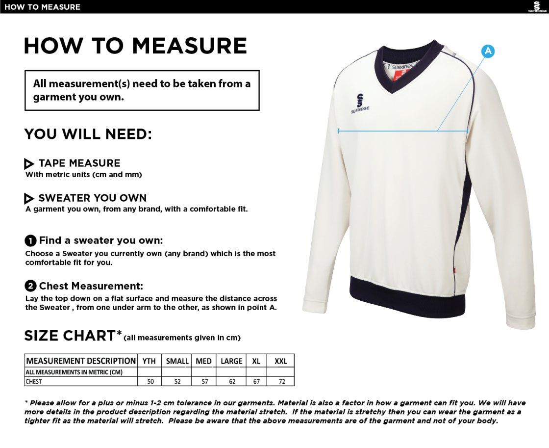 Staplehurst Cricket & Tennis Club - Curve Long Sleeved Sweater - Size Guide