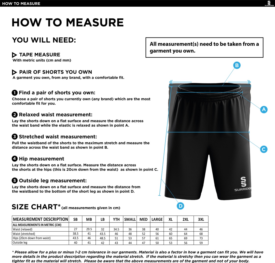 Staplehurst Cricket & Tennis Club - Blade Shorts - Size Guide