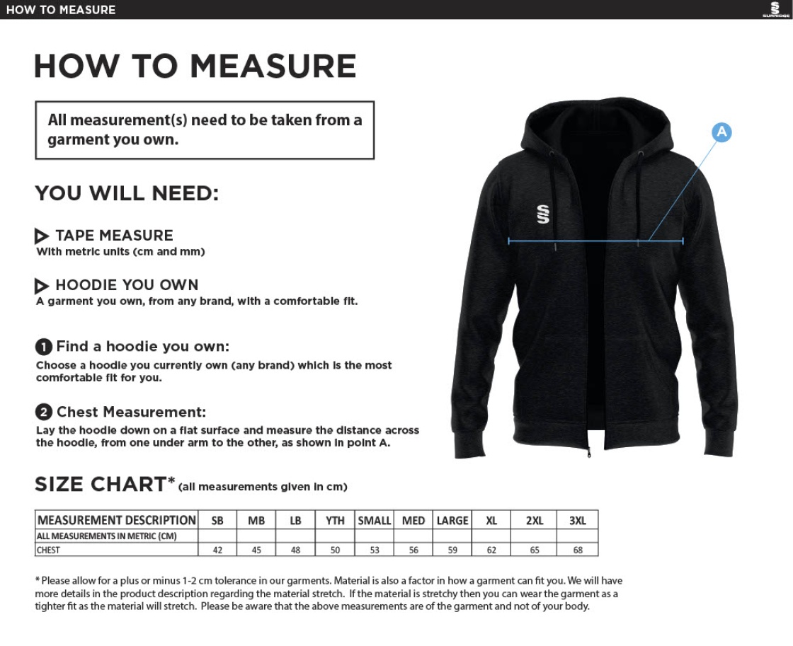 Staplehurst Cricket & Tennis Club - Dual Hoody - Size Guide